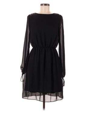 Classic Black Long-Sleeve Chiffon Dress